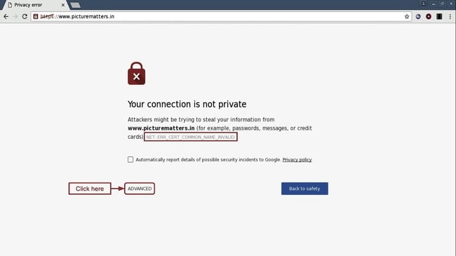 name mismatch ssl certificate error in google chrome